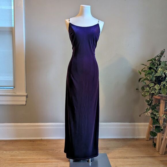 Vintage 90s Scott McClintock Purple Velvet Gown Maxi Dress Whimsygoth Size 5/6 - Picture 12 of 12